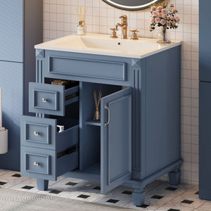 Bathroom Vanity With Sink, Compact Cabinet & 2 Drawers And Adjustable Shelf