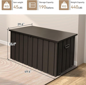 190 Gallon Metal Deck Box, Waterproof Steel Outdoor Storage Cabinet
