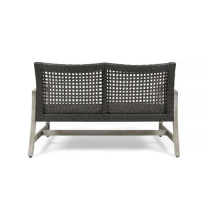 Hampton Outdoor Wood and Wicker Loveseat - Gray