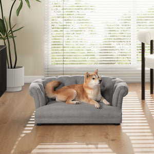 Kiki 36.5' Chesterfield Dog Sofa Bed, Medium, Uptown Gray Stain Resistant High Performance Polyester