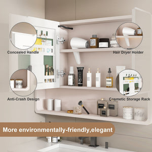 Aluminium Medicine Cabinet Mirror, With 3 Colors LED Light And Defogging Function - Khaki