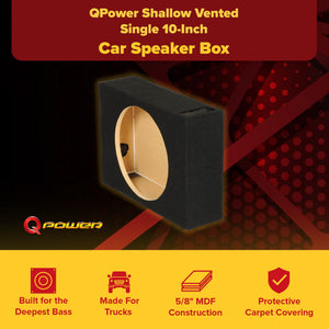 QPower Shallow Vented Subwoofer Enclosure, Single 10 Inch Car Sub Speaker Box