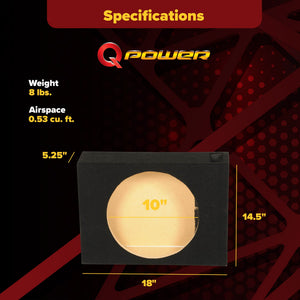 QPower Shallow Vented Subwoofer Enclosure, Single 10 Inch Car Sub Speaker Box