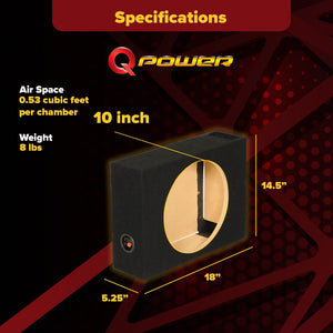 QPower Shallow Vented Subwoofer Enclosure, Single 10 Inch Car Sub Speaker Box