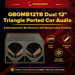 QPower QBOMB12TB Dual 12" Triangle Ported Car Audio Subwoofer Box Enclosure