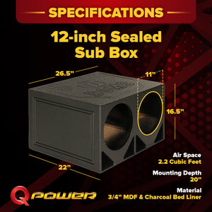QPower QBOMB12TB Dual 12" Triangle Ported Car Audio Subwoofer Box Enclosure