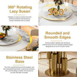 59" Round Sintered Stone Dining Table Set