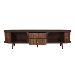 70" TV Stand With Tambour Doors And Fluted Drawers - Dark Brown