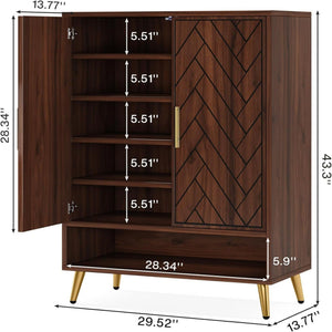 6 Tier Wooden Entryway Shoe Cabinet, Wide Storage Unit For 24 Pairs Of Shoes - Walnut
