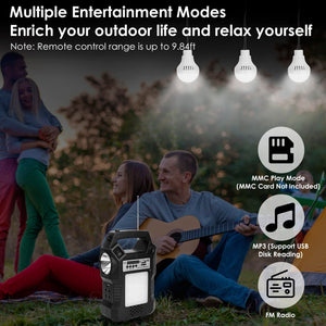 Portable Solar Power Station Rechargeable Backup Power Bank w/Flashlight 3 Lighting Bulbs For Camping Outage Garden Lamp