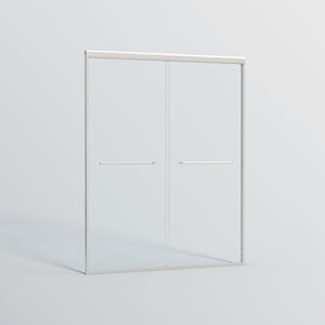 Double Sliding Shower Door, Semi-Frameless Bypass Bathroom Sliding Door With 1/4" (6 Mm) Tempered Glass For Walk-In Shower