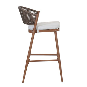 Outdoor Bar Height Metal Frame Counter Stools with Scallop-Shaped Backrest & Water-Resistant Cushions
