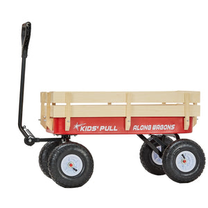 Pull-Along Wagon for Kids, 39 Inch Toddler Wagon with Wooden Panels & Handle