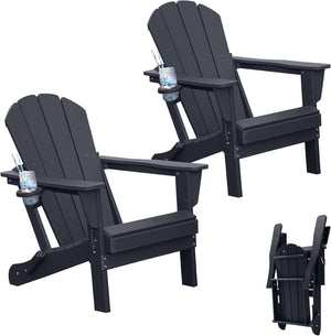 Adirondack Chairs Set of 2, Plastic HDPE Folding Outdoor Chairs with Cup Holder