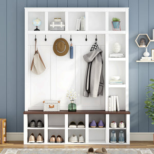 Farmhouse Wooden Hall Tree with 6 Hooks