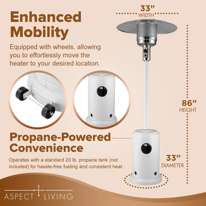 67132 Matte White Finish Patio Heater with Wheels 46,000 BTU
