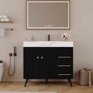 36" Freestanding Bathroom Vanity with Ceramic Sink and Faux Marble Top