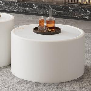 White Round Coffee Table with Tempered Glass Top