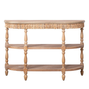 Handcrafted Console Table With Hand Woven Trim, 3 Tier Storage Shelves - Natural