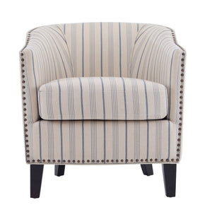 Transitional Upholstered Stripe Barrel Chair with Birch Wood Legs
