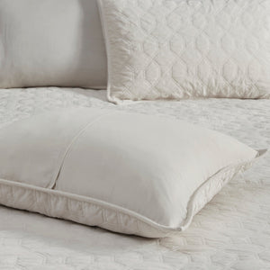 3 Piece Velvet Quilt Set Ivory Full/Queen