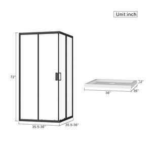 Corner Shower Enclosure, Frameless Pivot Door - Matte Black