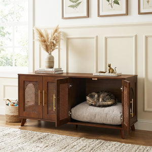 Myra Indoor Premium Rubber Wood Cat Cabinet with Cozy Cushion
