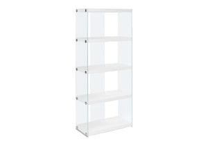 5-Tier White Bookcase with Clear Tempered Glass