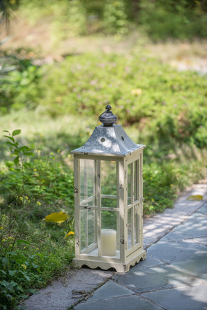 Wooden Candle Lantern Decorative, Hurricane Lantern Holder Decor For Indoor Outdoor, Home Garden - Ivory