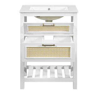 Modern Bathroom Vanity With Integrated Sink, Cabinet With 1 Deep Drawer And 1 Tip-Out Drawer