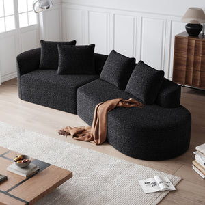 Upholstered Oversized Sectional Sofa, 4 Seater Extra Deep & Wide Curved Cloud Couch With 4 Throw Pillows For Living Room - Black