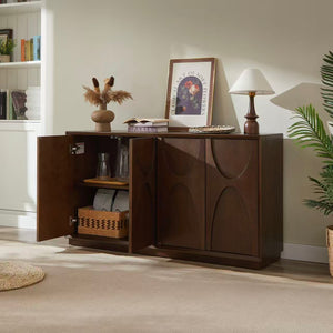 4 Door Accent Cabinet with Solid Wood Carved Doors