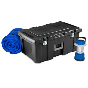 Sterilite Wheeled Footlocker, Lockable Plastic Storage Container with Wheels for Office Organization or Home Storage, Black