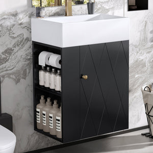 20 Inch Bathroom Vanity with Ceramic Sink, Diamond Pattern Door Design
