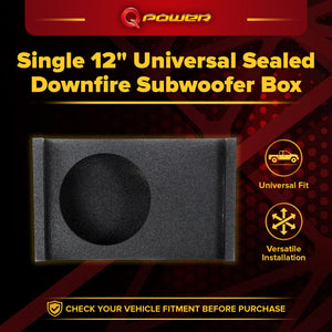 QPower Single 12 Inch Sub Enclosure, Universal Downfire/Behind Seat Speaker Box