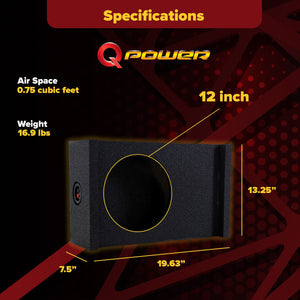 QPower Single 12 Inch Sub Enclosure, Universal Downfire/Behind Seat Speaker Box