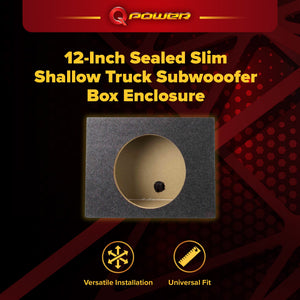 Q Power 12-Inch Sealed Slim Shallow Truck Subwooofer Box Enclosure | TW12-SINGLE