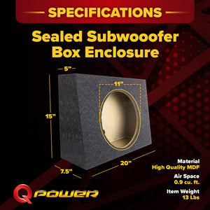 Q Power 12-Inch Sealed Slim Shallow Truck Subwooofer Box Enclosure | TW12-SINGLE