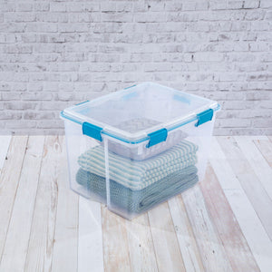 Sterilite 80-Qt Clear Plastic Stackable Storage Bin w/ Gasket Latch Lid, 16 Pack