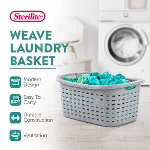 Sterilite Cement Gray Durable Weave Laundry Basket with Wicker Pattern (12 Pack)