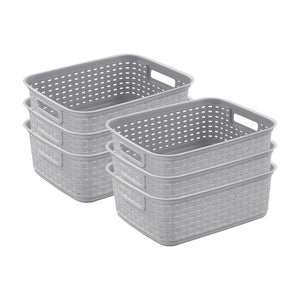 Sterilite Short Weave Wicker Pattern Storage Container Basket, Gray (6 Pack)