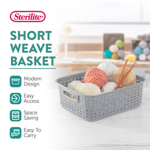 Sterilite Short Weave Wicker Pattern Storage Container Basket, Gray (12 Pack)