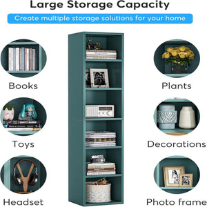 6 Tier Narrow Corner Cube Bookcase Storage, Freestanding Shelf With Open Cubes For Living Room