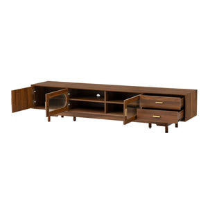 Modern TV Stand With Fluted Glass Doors & 2 Drawers