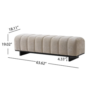 Indoor Dining Bench in Oatmeal Chenille Fabric with Rubber Wood Legs