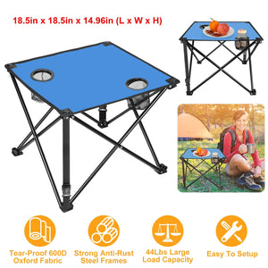 2Pcs Foldable Camping Table Portable Picnic Table Lightweight Travel Desk with 2 Cup Holders/Table Carrying Bag