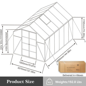 Gain Height Windproof Aluminum Greenhouse with Raised Base