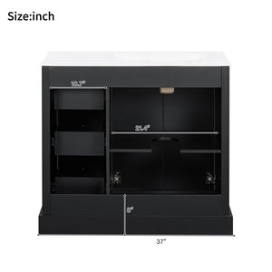 Bathroom Vanity With Sink, Soft-Close Doors, Adjustable U-Shelf, 3 Drawers