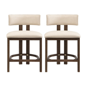 26" Counter Height Bar Stool, Upholstered Counter Stools (Set of 2) - Walnut & Beige