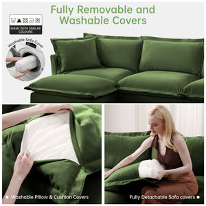 Slipcovered Sofa 2 Seater Sofa with 2 Ottomans